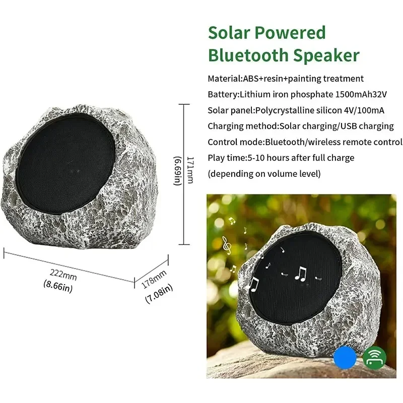 High Quality Outdoor Garden Stone Music Box Solar Charge Waterproof Sound Box Wireless Rock Bluetooth Speaker with Remote Contro