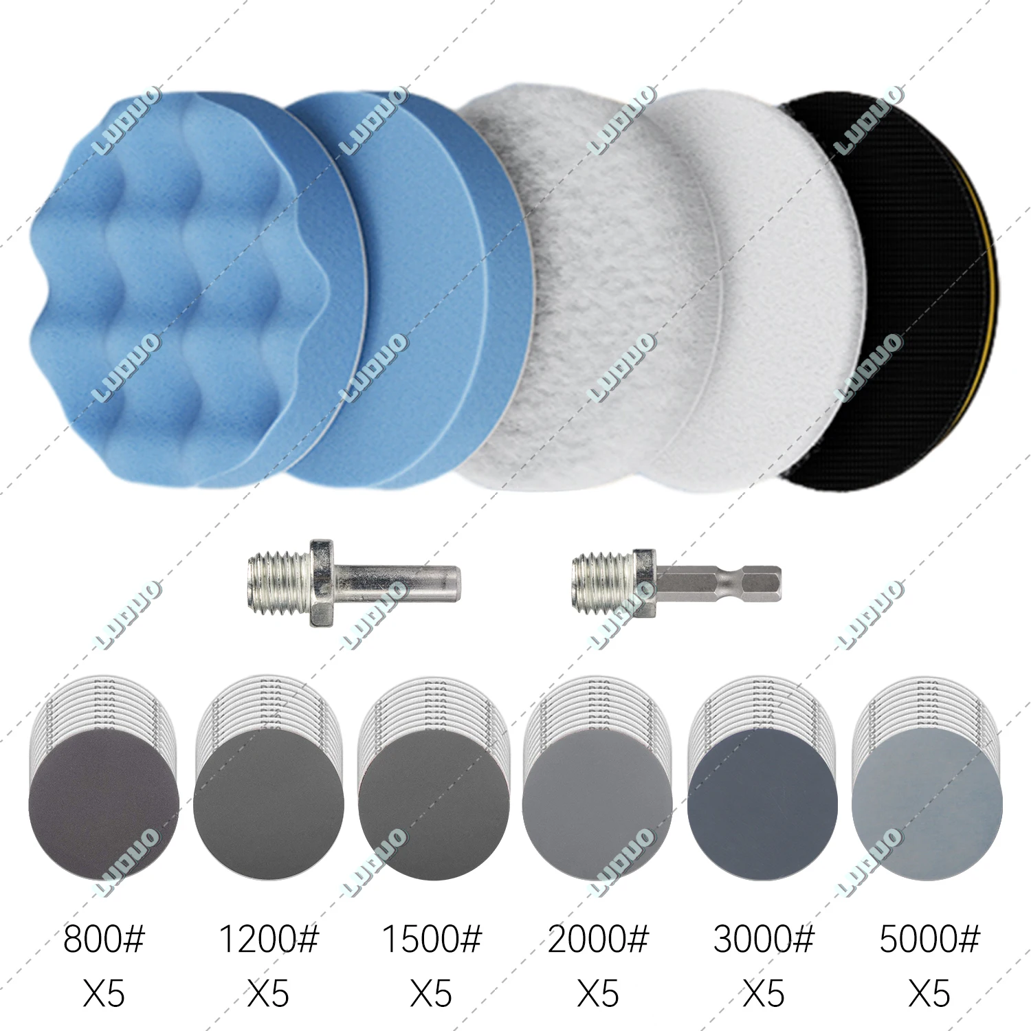 Polishing Sponge Kit Backing Disc Wool Pad M10 Hex Drill Adapter Wet Sanding Sheet Sandpaper Car Detailing Headlight Restoration