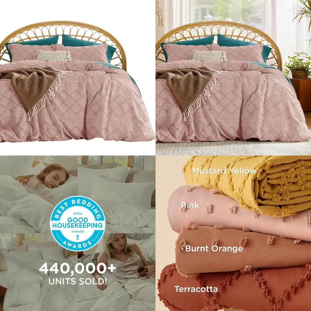 

Комплект постельного белья King Size в стиле бохо, розовый, дышащий и мягкий, с 2 наволочками и застежкой-молнией