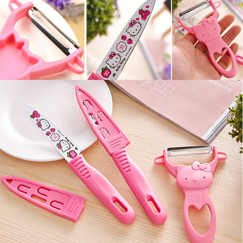 Kawaii Sanrioed Hellokitty Dunschiller Fruit Dunschiller Kt Handheld Mes Rvs Blade Slicer Keuken Tool Accessoires