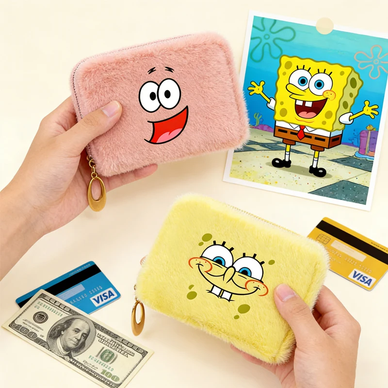 

Плюшевый кошелек-монетница в пастельных тонах с изображением Спанч Боба и Патрика Стара, минималистичный милый чехол для наушников, держатель для карт, грелка для рук, кошелек-сумочка