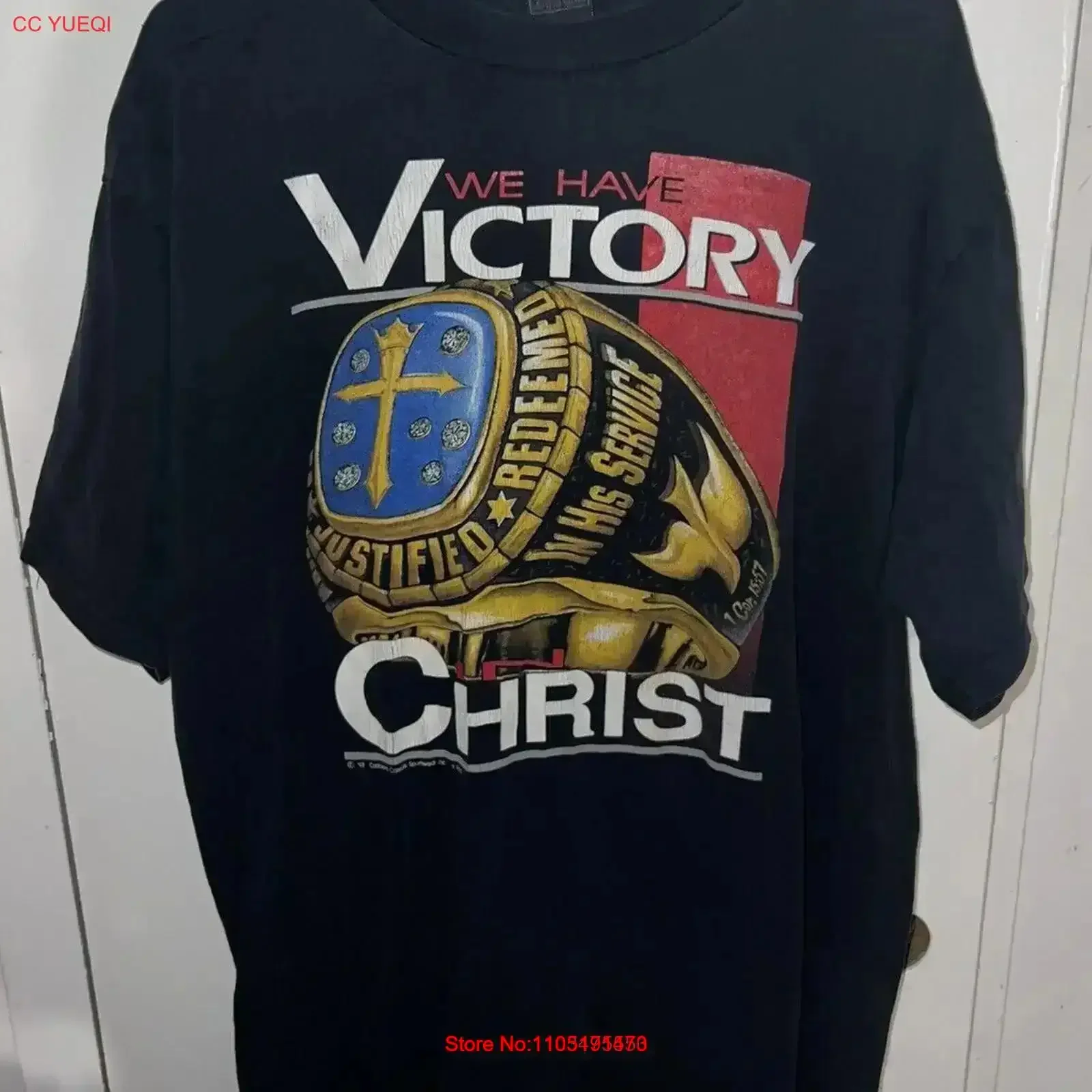Vintage 1993 Victory In Christ Jesus Justified Redeemed Ring T Shirt XL Washed Casual Top For Everyday Wear Breathable vintage
