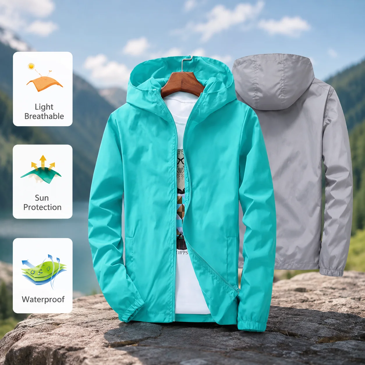 Windbreaker Men Zip - Giacca Unisex da Pesca e Campeggio,
