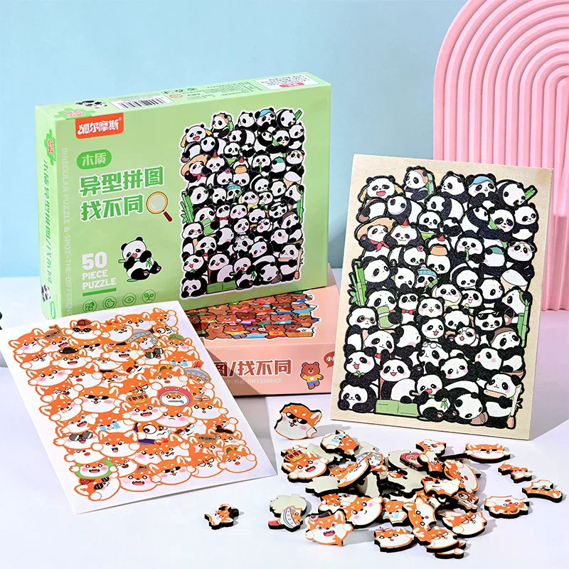 Engaging Children's Animal Shaped Wooden Puzzle Game - Cat and Bear Special Building Block Set