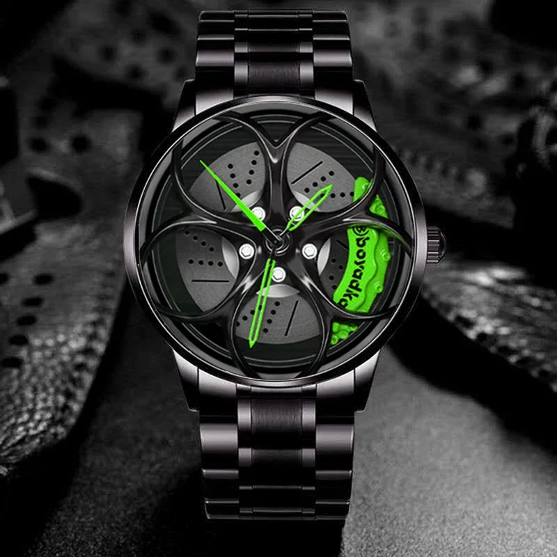 Stainless steel Watch Hub Custom Design Sports Car Rim Sports Watch Waterproof Creative Male Watch Mens Wheel Wristwatch Clock