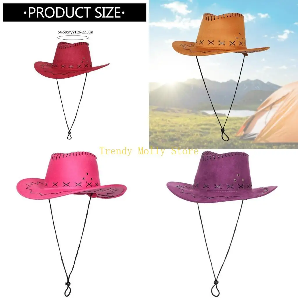 N5KB Classical Hat Wide Brimmed Western Cowboy Hat for Holiday Multicolored Hat with Stitching Outdoor Casual Wear