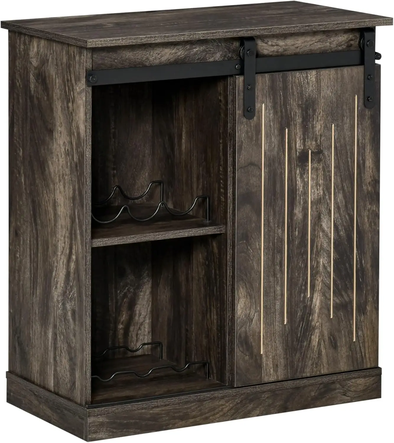 

Industrial Wine Cabinet, Sideboard Storage Cabinet, Serving Bar Buffet With Sliding Barn Door And 6-Bottle Wine Rack, Gray
