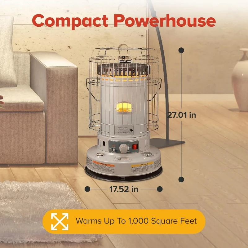 KW-24G Indoor Kerosene Heater, Large, Gray 360 Degree Heating Radius - Push To Start Ignition