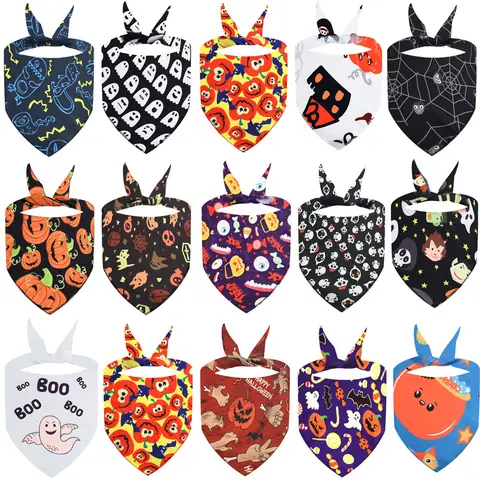 50/100 pièces de bandanas pour chiens d'Halloween, écharpes pour animaux de compagnie avec motifs de citrouille et de fantôme, pour chiens de petite et grande taille, accessoires pour chiens.