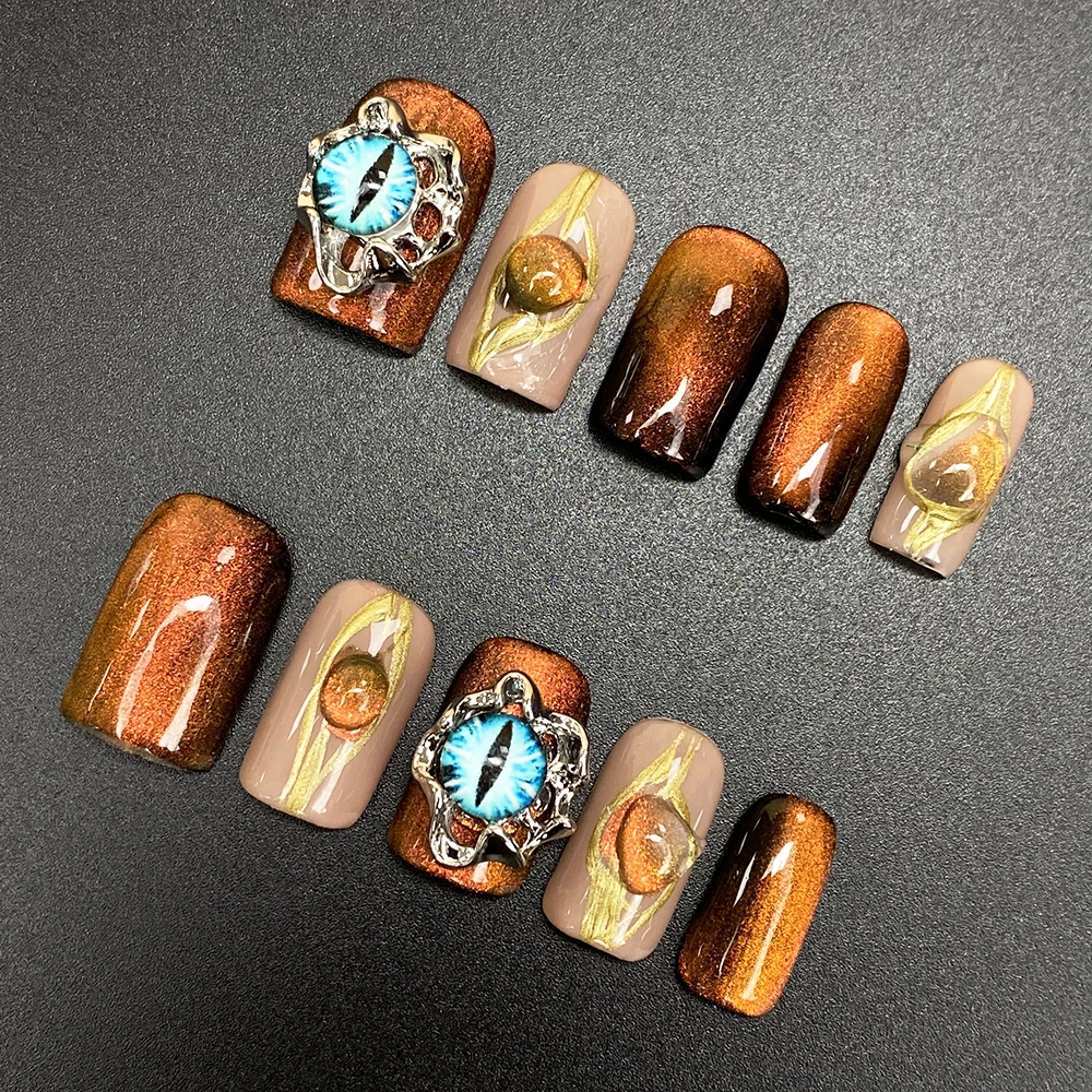 

20mm Short Square Luxury Glossy Handmade Acrylic Fingernails 10PCS Full Decorated Y2K False Artificial Nails for Women Wear