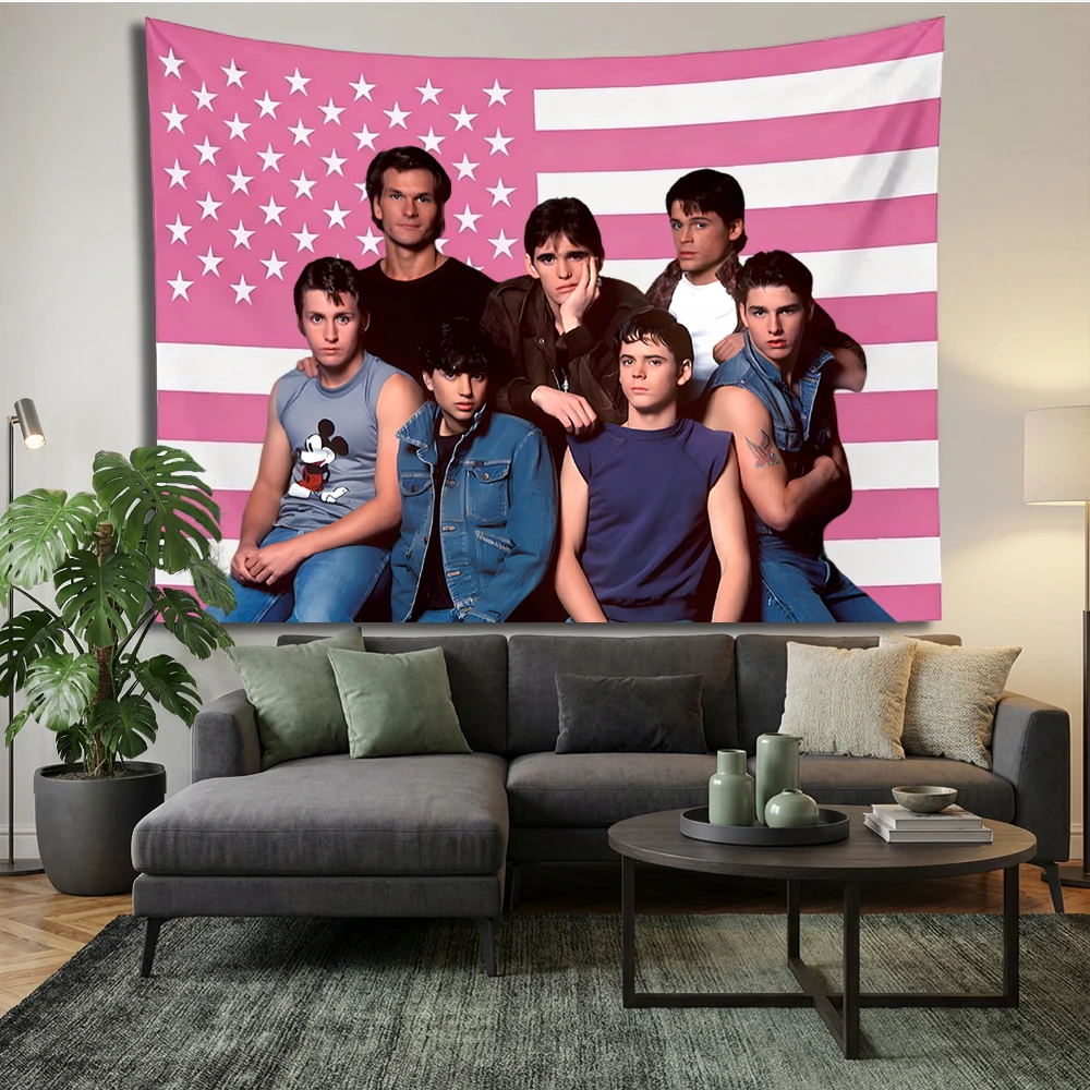 The Outsiders Cast Pink American Flag Tapestry, Aesthetic Retro Wall Hanging, Bedroom Dorm Decor, 80s Movie Fan Gift