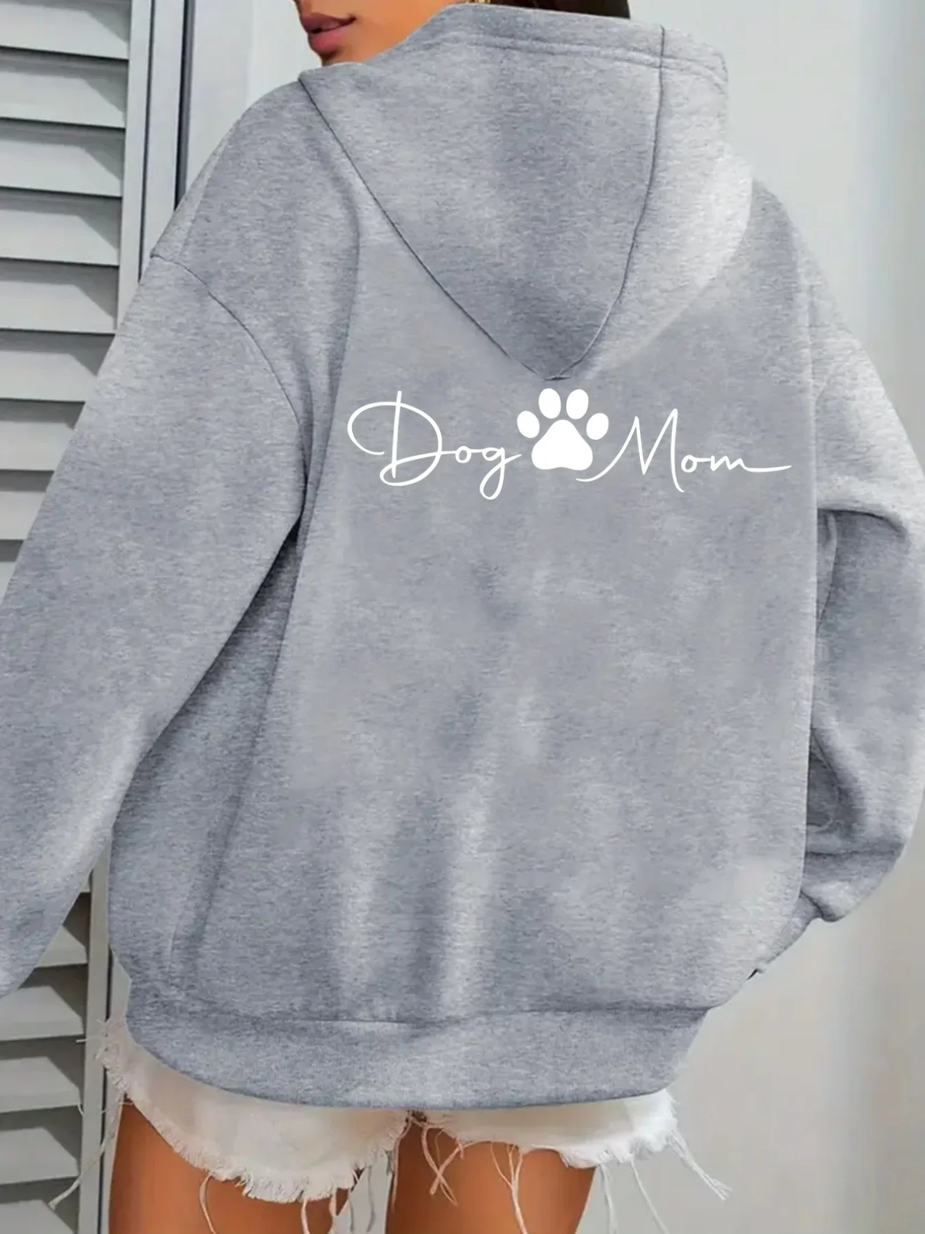 Dog Mom Paw Print Pattern Women's Fashionable Casual Sporty Hoodies with Back Print Funny Graphic Sweatshirts Clothes Female 90s