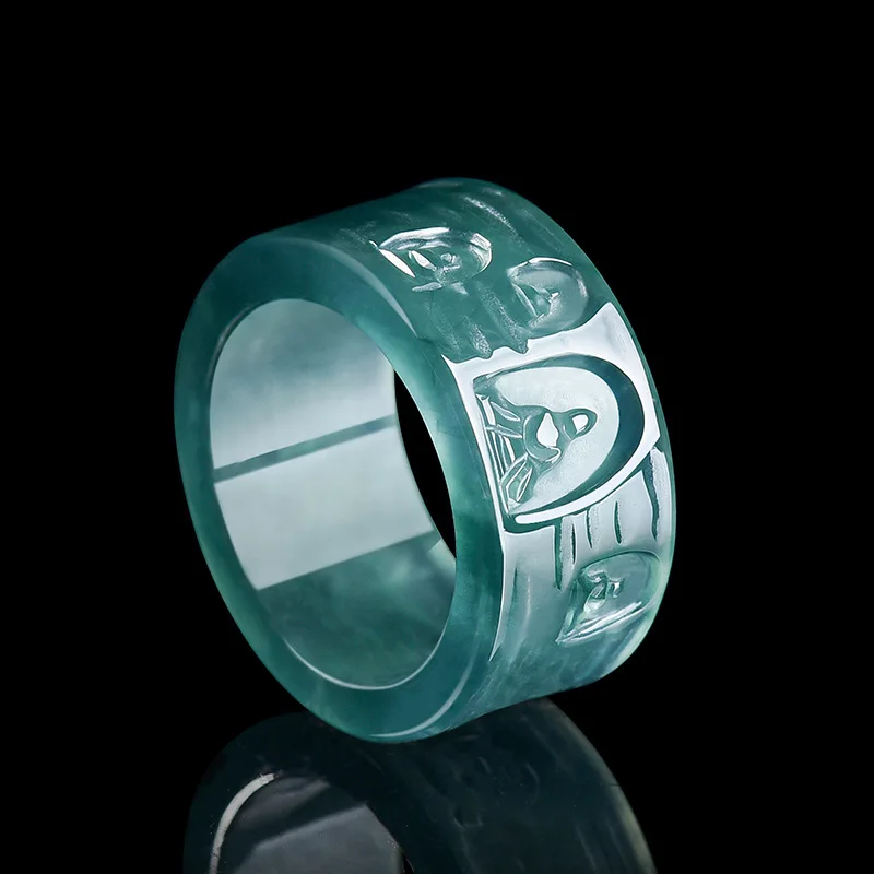 Natural A-grade Blue Water Jade Buddha Ring Finger Ring Ice Seed Jade Dashing Men's Jewelry For Men's Gifts Drop Shipping