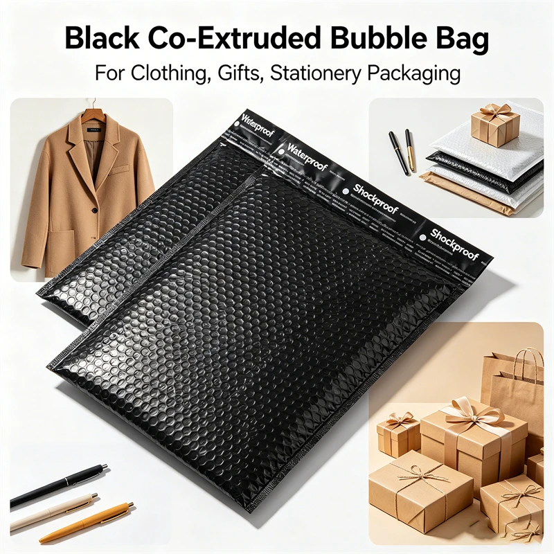 Bolsa de burbujas impermeable de película extruida negra, bolsa de burbujas gruesa, bolsa de embalaje para aperitivos, bolsa de embalaje de papelería, 10/50/100 Uds.