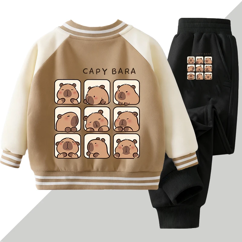 

Комплект детской одежды «Капибара», кавайная куртка, штаны, комплекты для мальчиков и девочек, модный свитшот с героями мультфильмов, детская уличная одежда, подарки в стиле аниме