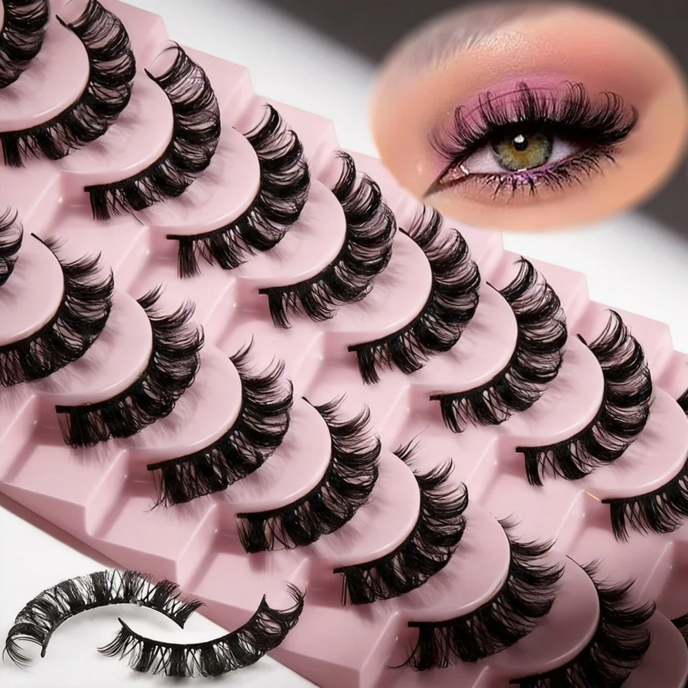 3D Faux Mink Russische Streifenwimpern Natürliche Wispy Fluffy Künstliche Wimpern 10 Paar Langanhaltende Falsche Wimpern Tägliches Party-Augen-Make-up
