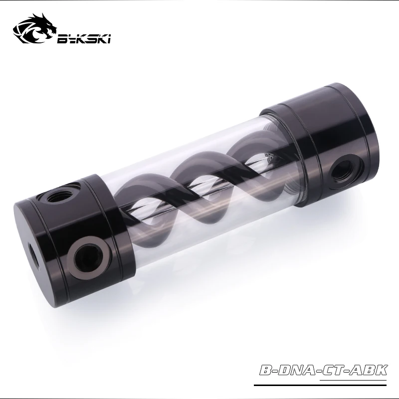 BYKSKI Length 180MM X 50MM Acrylic Double Helix T-Virus Cylindrical Water-Coolant Tank 6 Holes Reservoir Black Cover Light