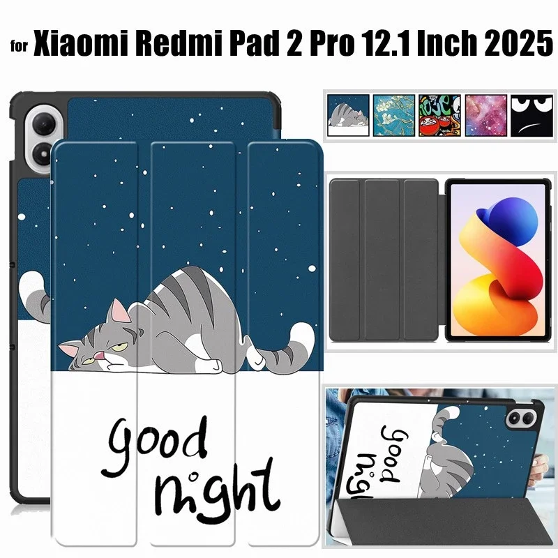 

Coloured Drawing Flip Leather Case for Xiaomi Redmi Pad 2 Pad2 Pro 12.1 Inch 2025 Shockproof Stand Tablet Cover