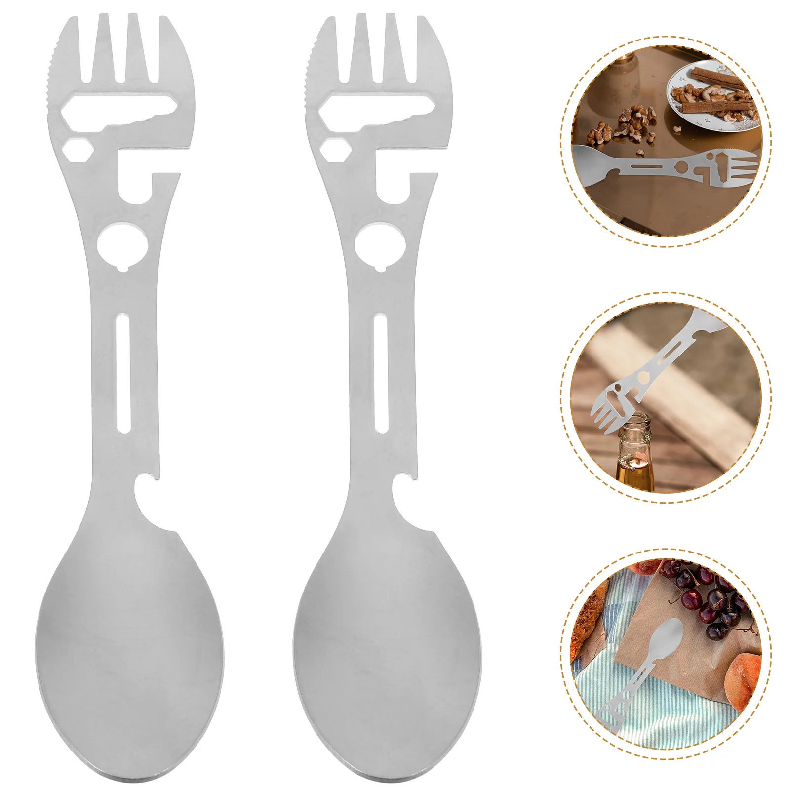

2 Pcs Outdoor Camping Tableware Accessories Dishwasher Safe Reusable Spoon Cutlery Fork Stainless Steel Travel
