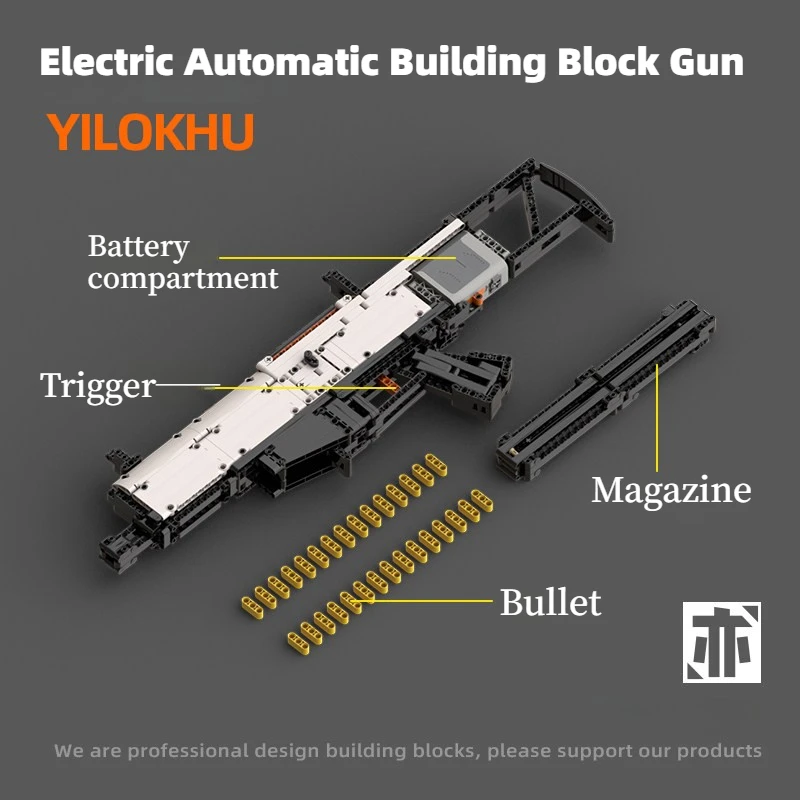 600PCS Technical Automatic Building Block Gun Shotable Throwing Shell MOC Assemble Submachine Bricks Model Toy Collection Gift