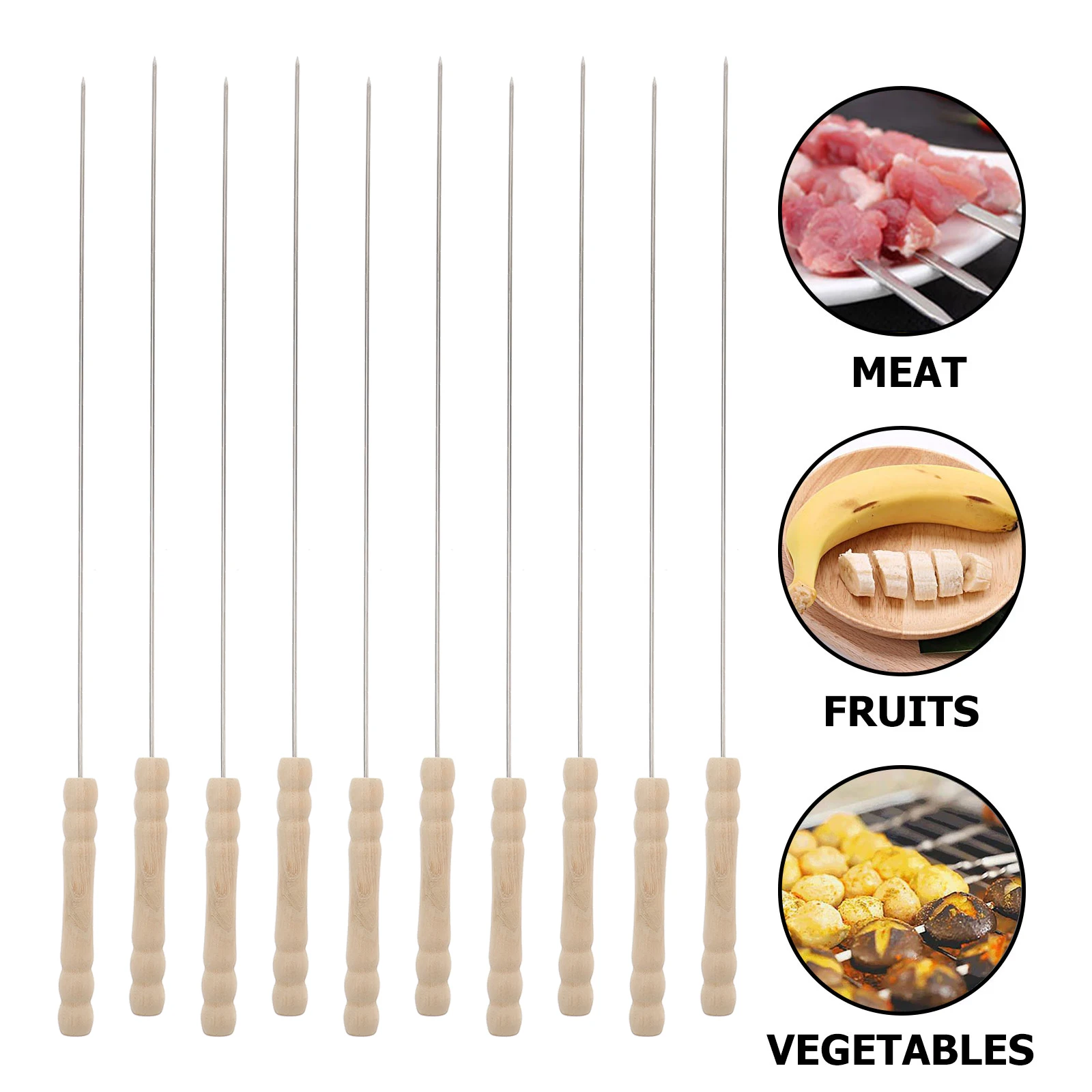 

10pcs Stainless Steel BBQ Skewers Flat Grilling Kabob Sticks Meat Hot Dog Roasting Camping Party Tools Barbecue Accessories