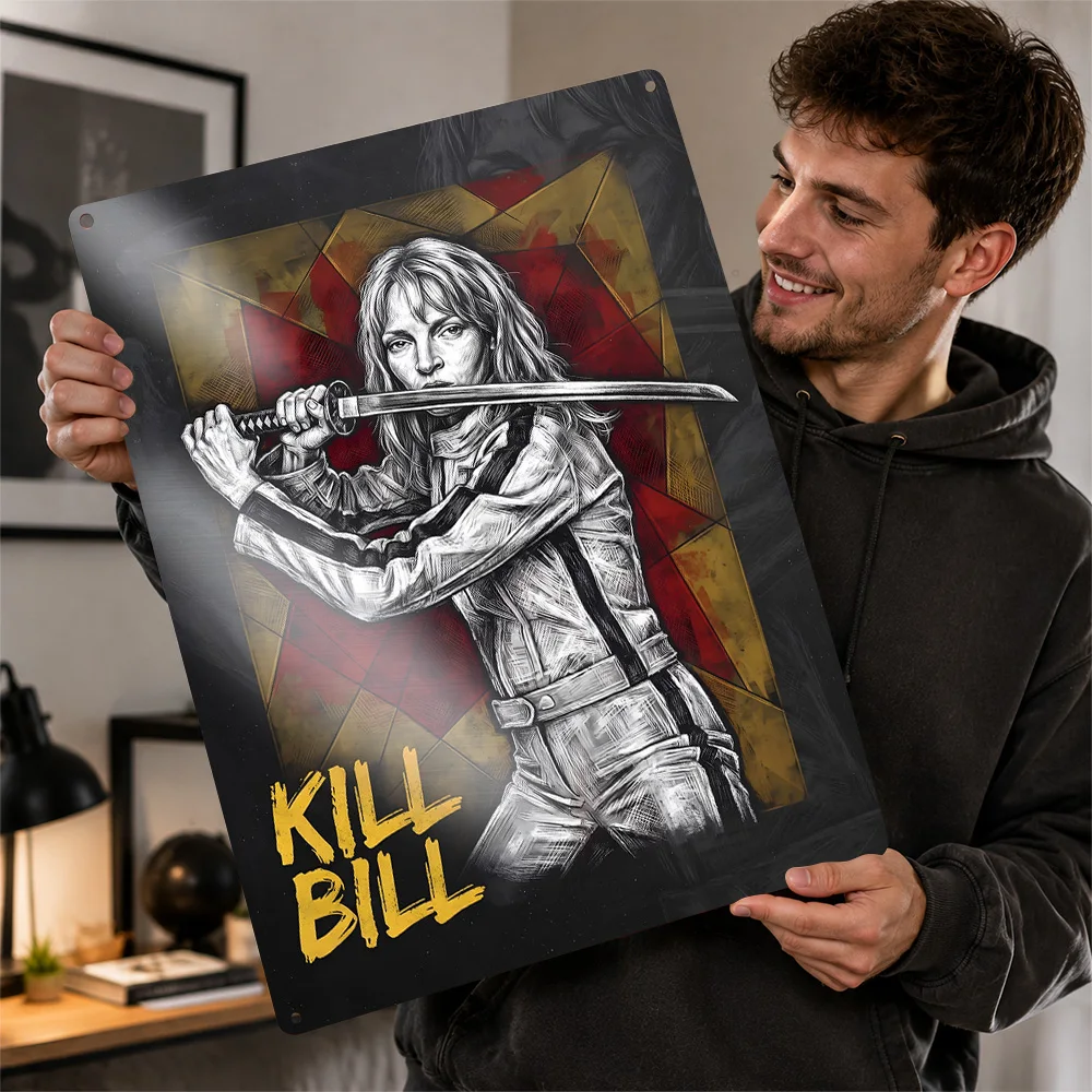 Kill Bill Bride With Katana Textured Poster Personalized Aluminum Metal Sign Action Cinema Tribute Wall Art Home Theater Decor