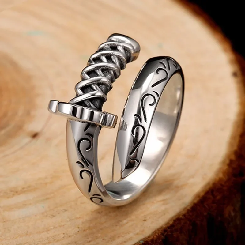 ZABRA oryginalne 925 Sterling Silver Punk pierścionki męskie sygnety nóż szabla wojownik broń regulowana Ring Biker Men Jewellry