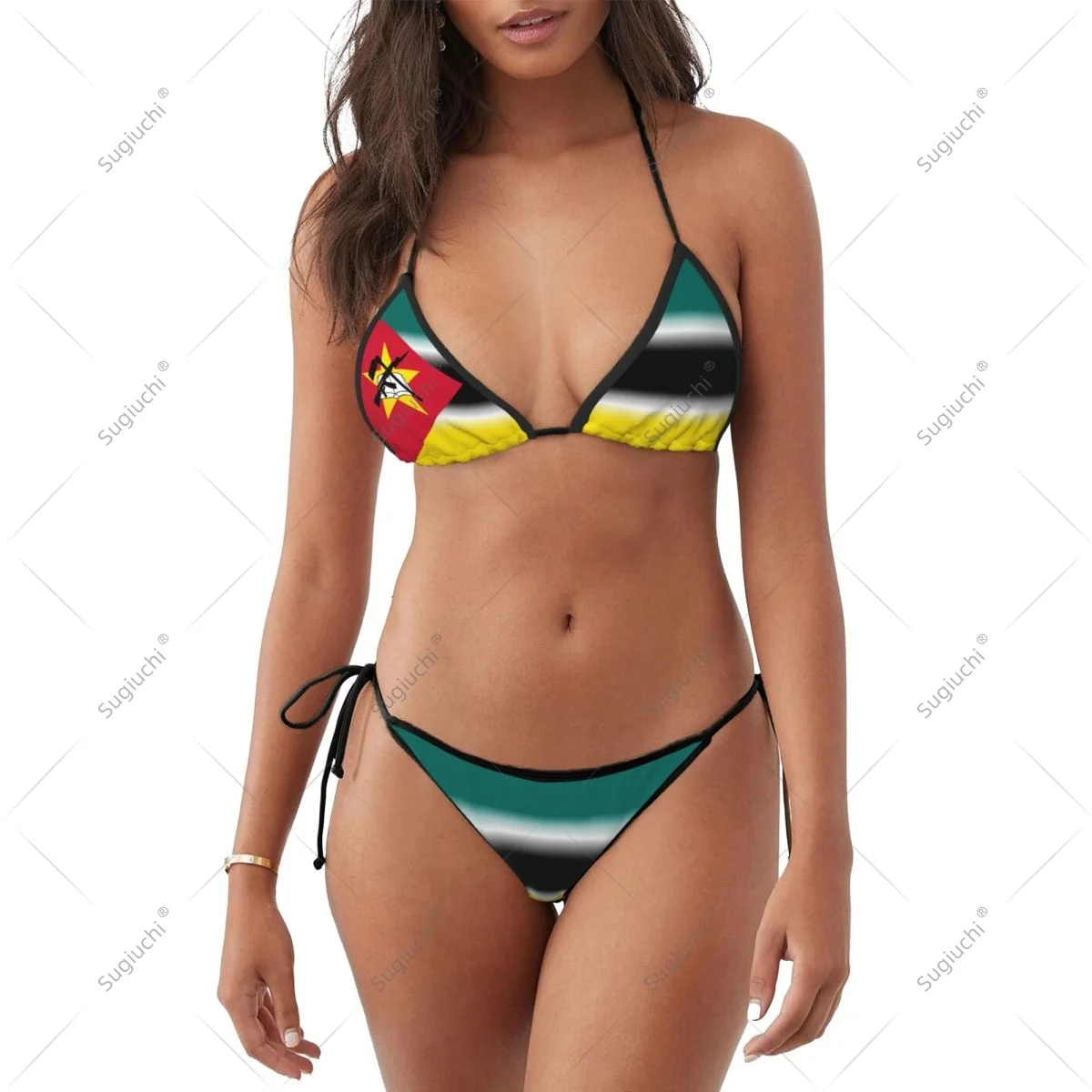 

Women Girls Bikini Mozambique Flag Swimsuit Sets Three Point Beachwear Swimming Bathing Beach Party Suits Sexy Mujer