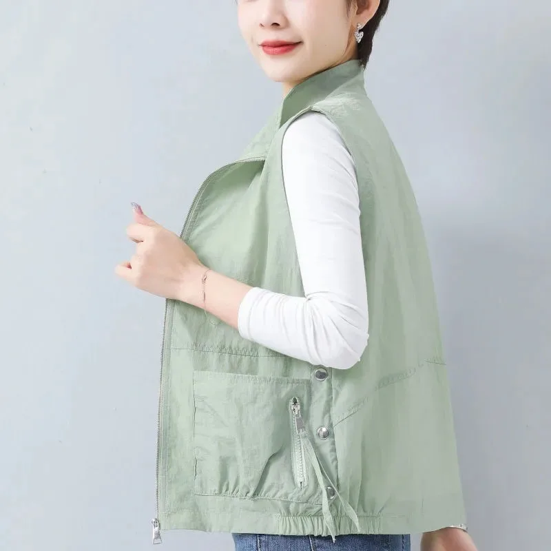 

Summer New Solid Color Short Vest Women Fashion Middle-Aged Mom Casual Thin Waistcoat Sleeveless Jacket Female Loose Coat H2933