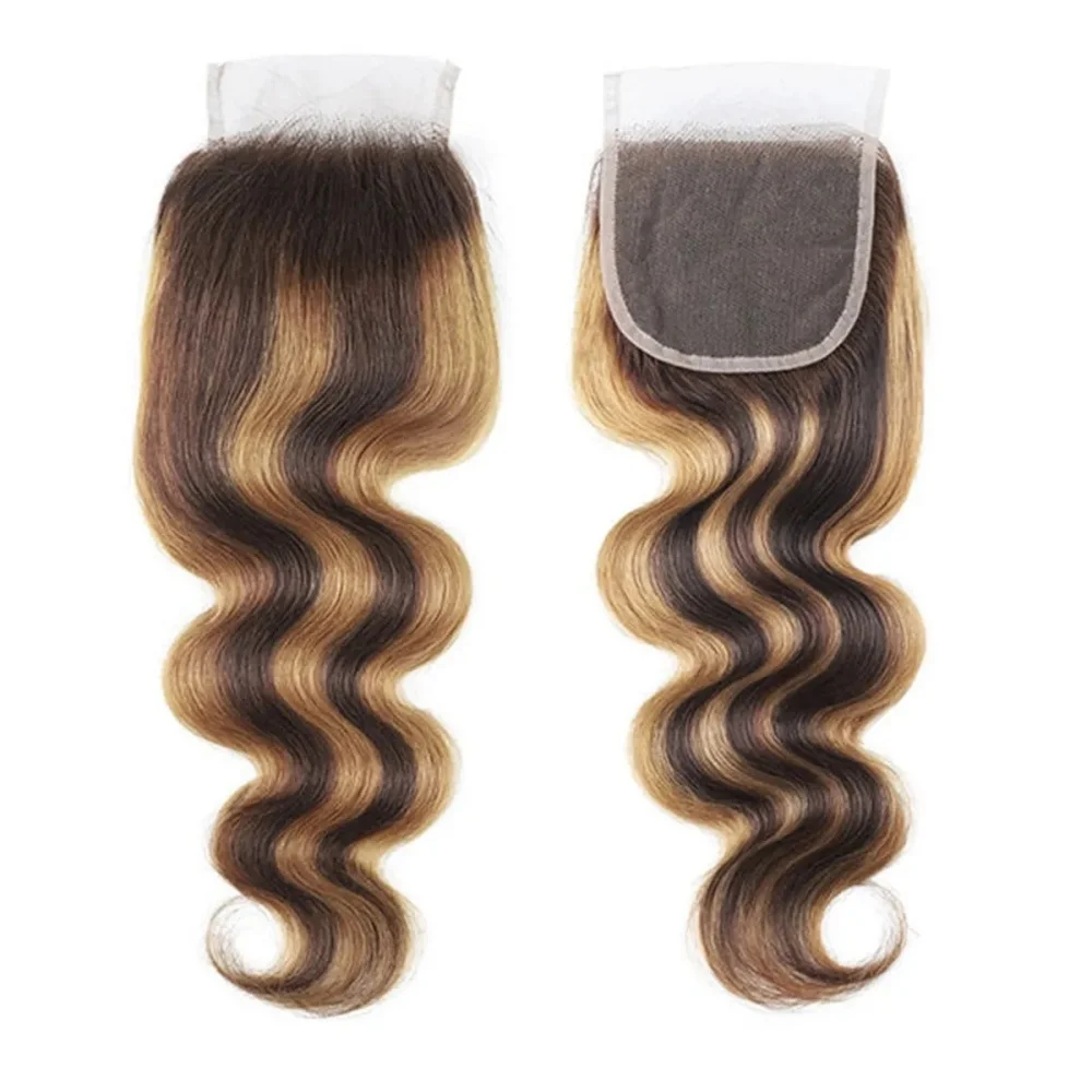 10A Выделенные пучки объемных волн с застежкой P4/27 Цвет 12, 14, 16 и 12 дюймов, 100% необработанные пучки человеческих волос с кружевом 4x4 HD