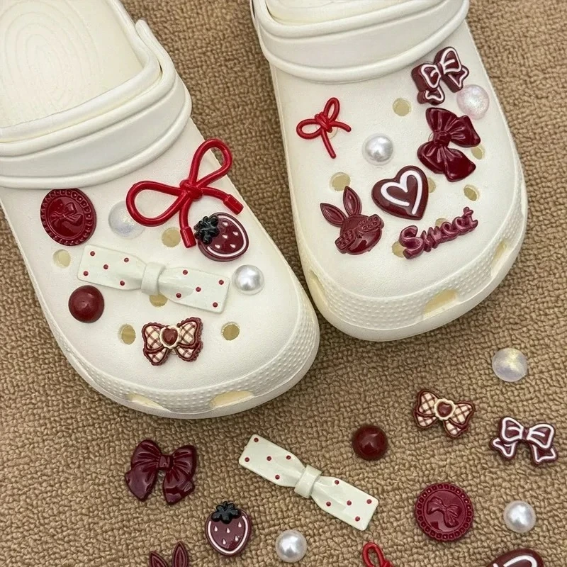 Sweet Style Shoe Charms Set for Clogs Strawberry Bow Heart Rabbit Shoe Decoration Pins Shoe Accessories for Women Girls Sandals