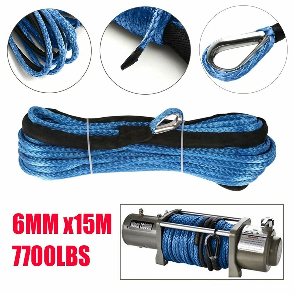 15m 7700LBs Winch Rope String Line Cable With Sheath  Synthetic Towing Rope Car Wash Maintenance String For ATV UTV Off-Road