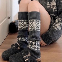 Christmas Patterned Women's Knee High Socks Warm Knitted Layering Snowflake Design Cotton Autumn Winter Fashion Stockings