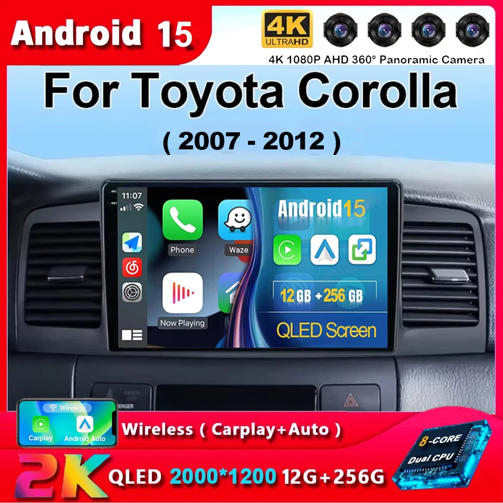 Android 15 para Toyota Corolla E120 e 120 BYD F3 2007 2008 2009 2010 2011 Radio de coche reproductor Multimedia de navegación DSP Auto Carplay