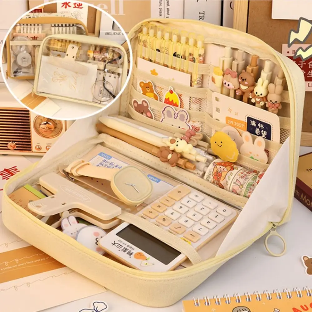 Transparent Clear Pencil Case Fashion School Pouch Stationery Pen Bag Kawaii Large Capacity Pencil Box Students