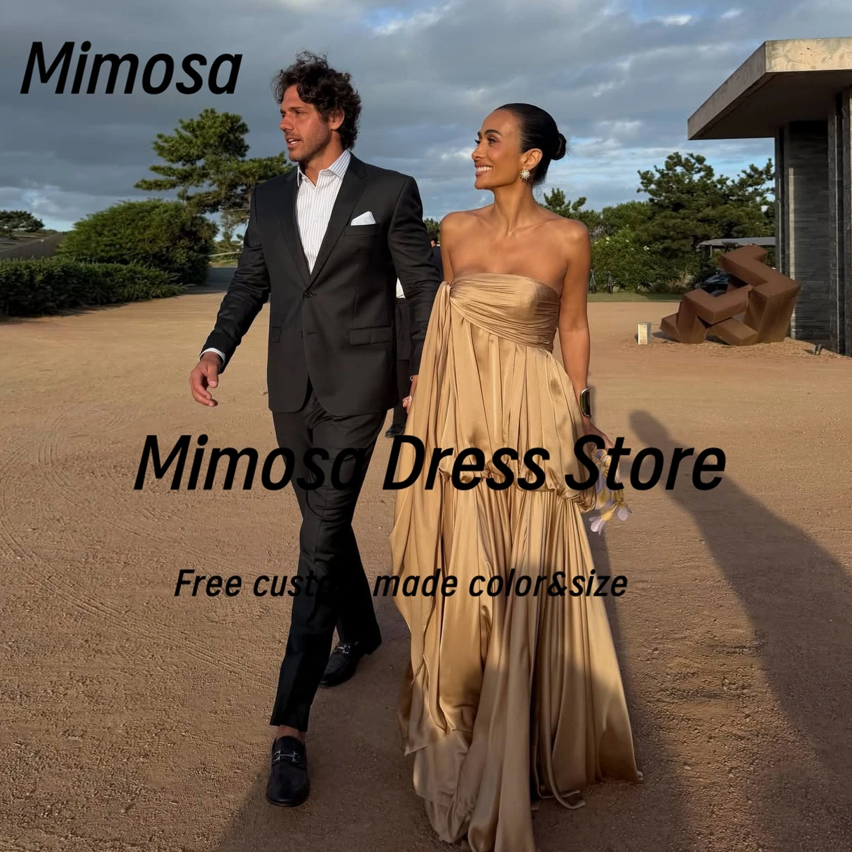 

Mimosa Vestidos De Fiesta Elegantes 2026 Strapless Prom Dresses Sexy Back Long Ruched Birthday Party Evening Dress Customized