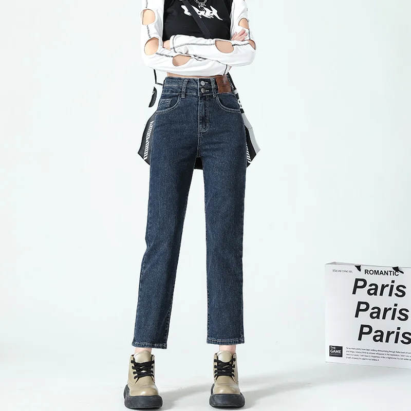 

Women's Cropped Jeans Spring Autumn New Straight Denim Pants High Waist Loose Comfortable Fashion Lady Trousers Korean Style