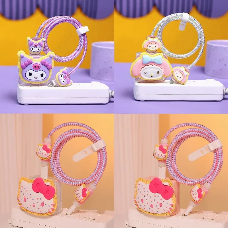 

Hello Kitty Kulomi Anime Anti-Breaking Apple Data Cable Protective Case Mobile Phone 18/20W Charger Winding Rope Decoration Gift