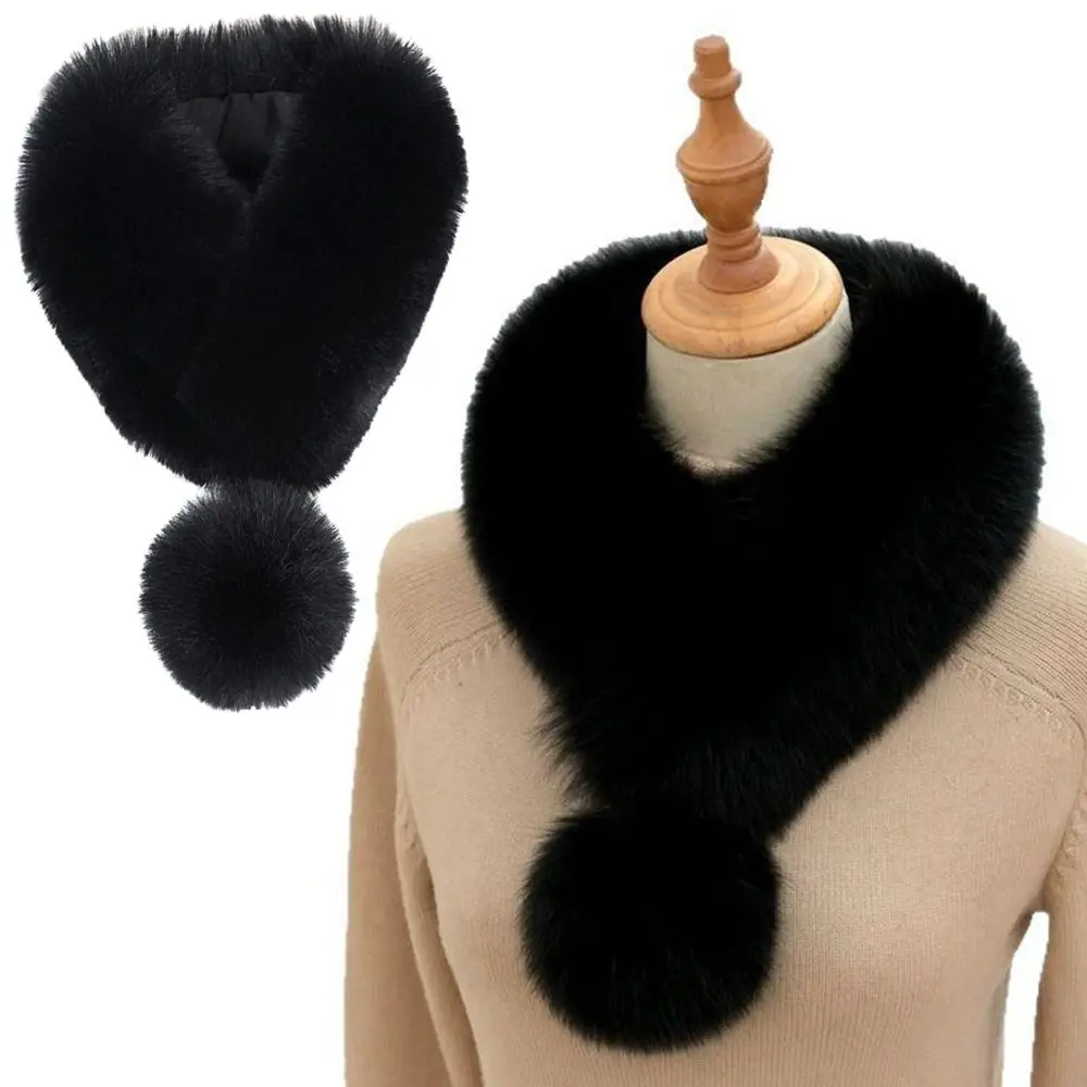 Luxury Velvet Texture Winter Scarf Solid Color Soft Faux Fox Fur Collar Thickened Neck Scarf Women view 2
