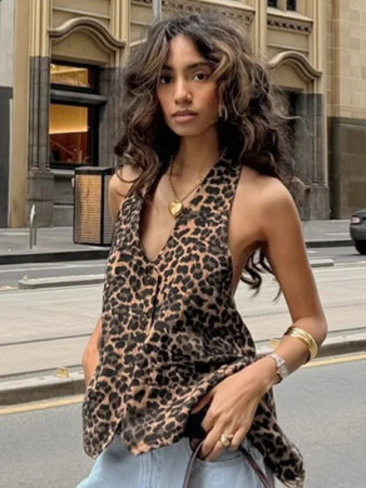 

2025 Summer Comfort Leopard Print V-Ne Hanging Ne Svel Hot Girl Tank Top Fashionable Cross-Border Women's Top Luxury Sle Sprin