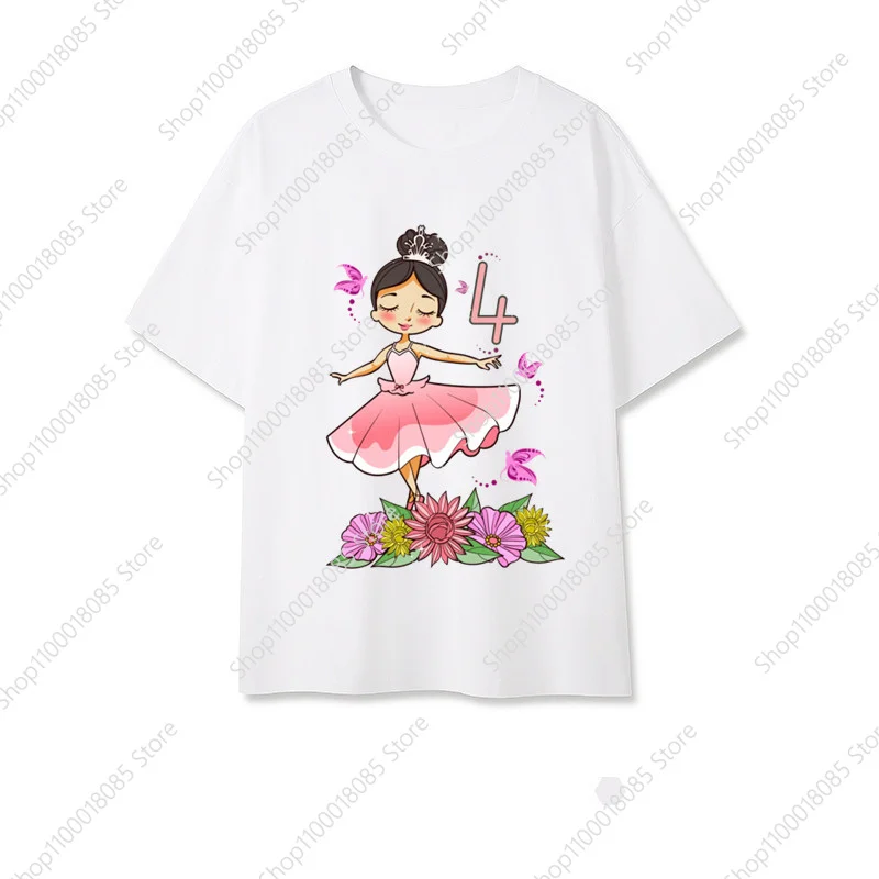 Girls Ballerina 3-9 Birthday T-shirt Girl Ballet Dancer Party T-shirt Dance Theme Clothing TopT-shirt