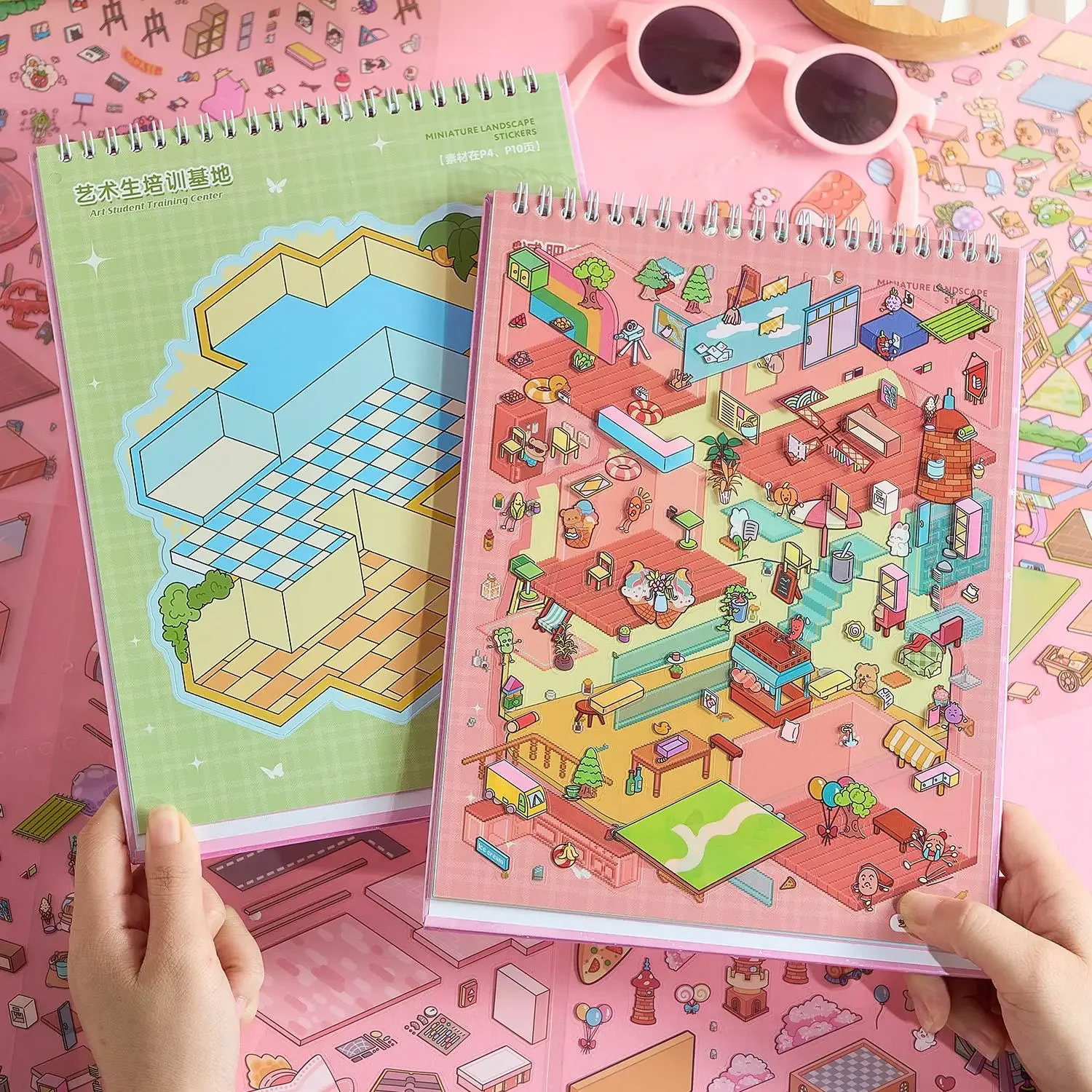 

20 Sheets/Pack Large Size PET Miniature Sticker Book, Happy Town 9.0 3D Fun Scenery-Building Sticker Book