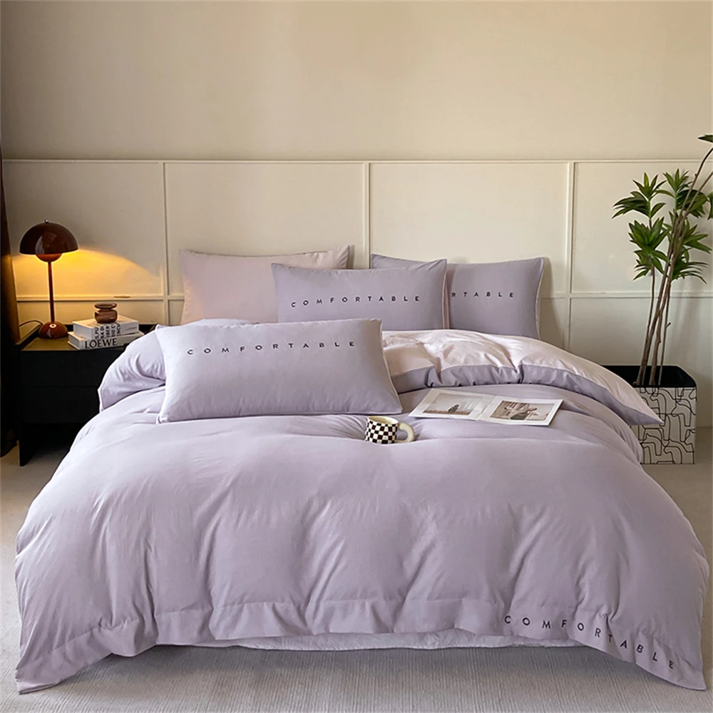 

Simple Style Bedding Set Solid Color Washed Cotton Home Bedroom Decor Duvet Cover Pillowcase Bedspread Fashion Four Piece Sets