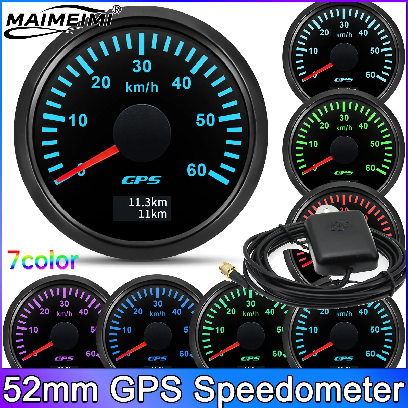 

52 мм GPS спидометр 30 км ~ 200 км/ч манометр + антенна 7 цветов подсветка 12 В 24 В универсальный для транспортных средств морская лодка мотоцикл яхта