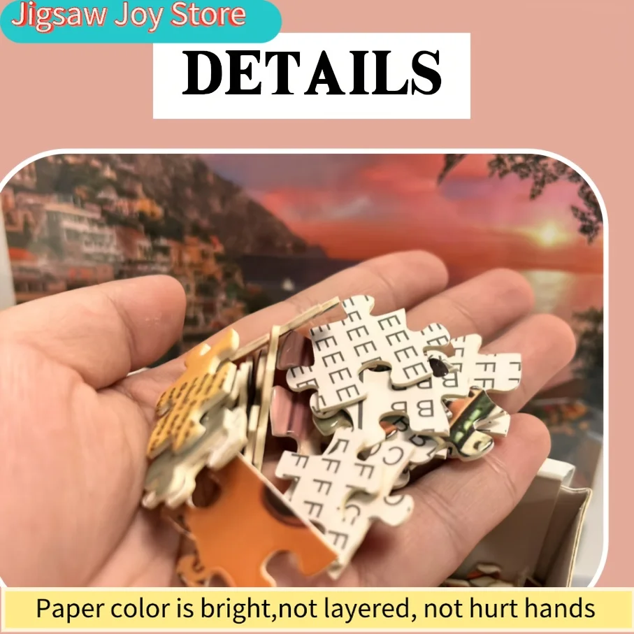 Puzzle dla dorosłych - Wybrzeże Amalfi, Włochy, malowniczy port nad rzeką, zachód słońca, sztuka, żywe kolory, 70x50cm (27,56x19,69 cala), wyzwanie