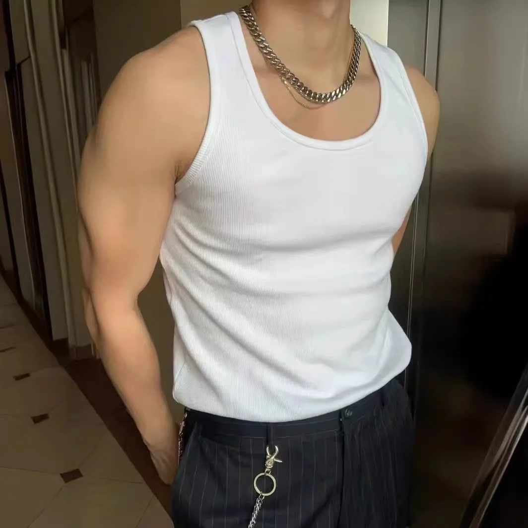 

Heavy Spiral Pattern Tank Top Men's Sexy Slim-fit Round Neck Vest Sexy Simple Breathable Tight Elastic Sports Fitness HurdleVest