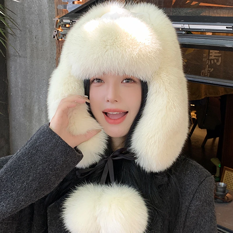 

2025 Autumn Pure Fox Fur Mink Fur Hat Miss Fashionable And Versatile Ear Protection Warm Skiing Lei Feng Hat