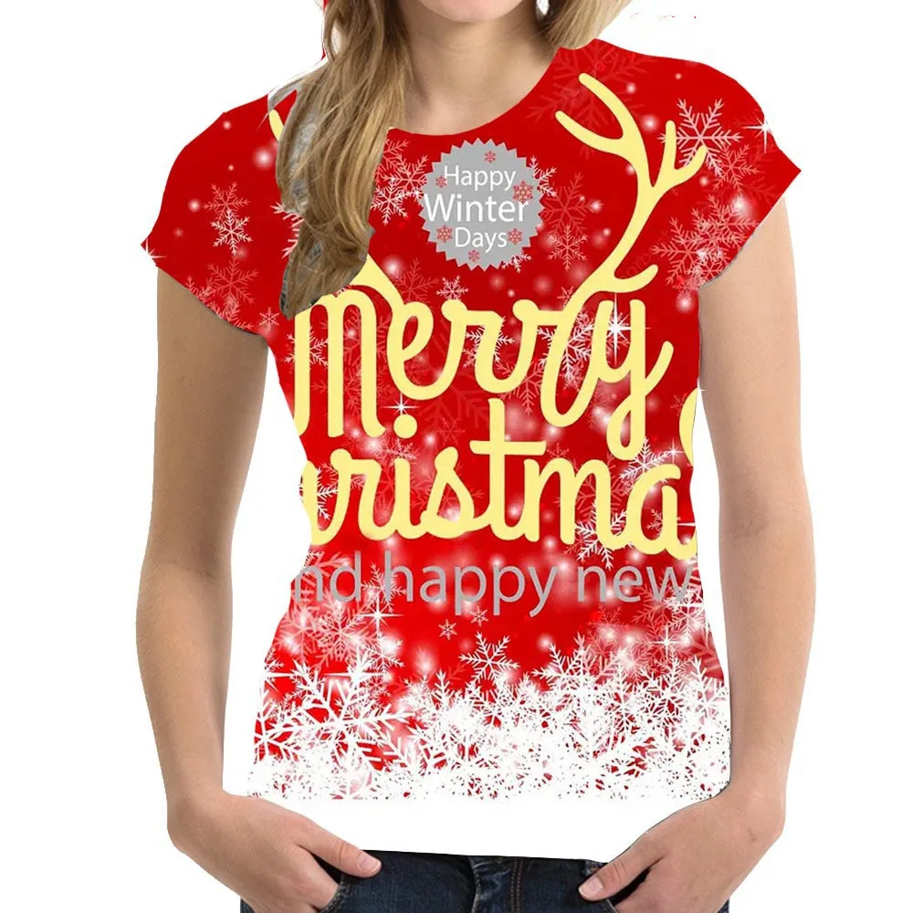 Camiseta de Navidad en 3d para mujer, camisetas de manga corta con cuello redondo para mujer, camisetas Kawaii de Navidad, ropa para mujer Y2K 2024