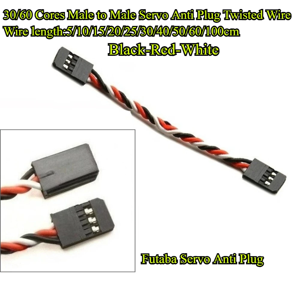 10Pcs/lot Male to Male Servo Extension Cable 30/60 Cores Anti Plug Lead Cord Wire Futaba Plug Connector Flight Control RC Parts