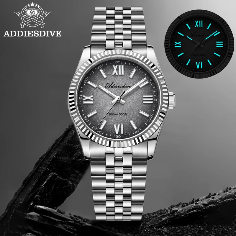 ADDIESDIVE VH31 Quartz Watches For Men 36mm Sapphire Glass BGW9 Luminous Wristwatch 100m Waterproof 316L Stainless Steel AD2512